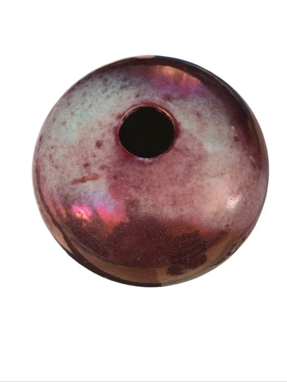 Vintage Mark Hines Signed Studio Art Pottery Raku Sphere Vase - Numbered #407